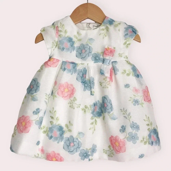 Mayoral dress white w/ blue and pink flowers Easter size 12 months - Picture 2 of 12